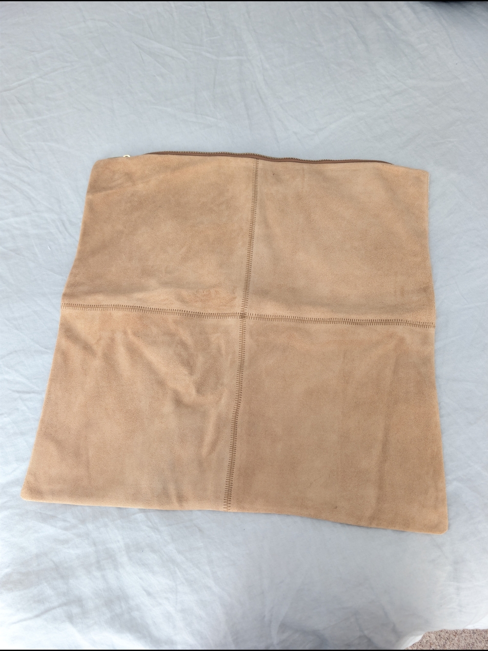 Quince Genuine Suede Leather & Linen 20x20 Pillow Cover Tan Cream NWOT